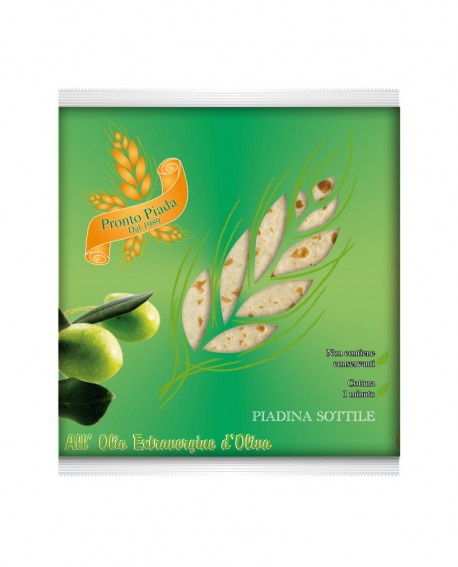 Piadina Sottile Evo qualità Verde fresca in ATM 50gg - 26cm tonda 120g - conf. 5 pezzi - Cartone 50 pezzi - L'Angolo della Piad
