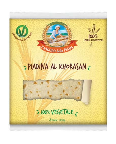 Piadina al grano Khorasan fresca in ATM 50gg - 24cm tonda 100g - confezione 3 pezzi - Cartone 45 pezzi - L'Angolo della Piada